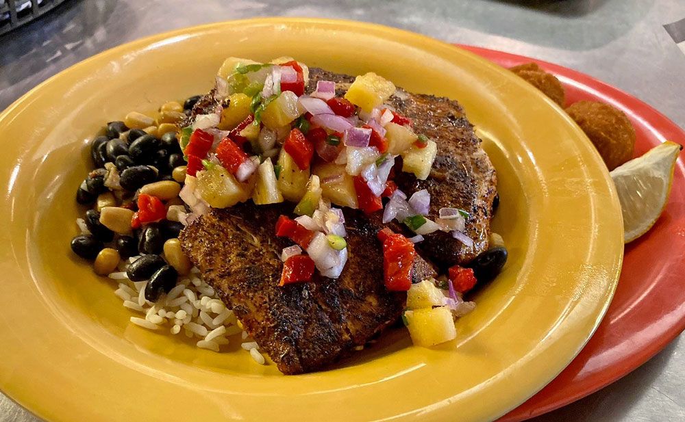 Fish plate with pineapple salsa
